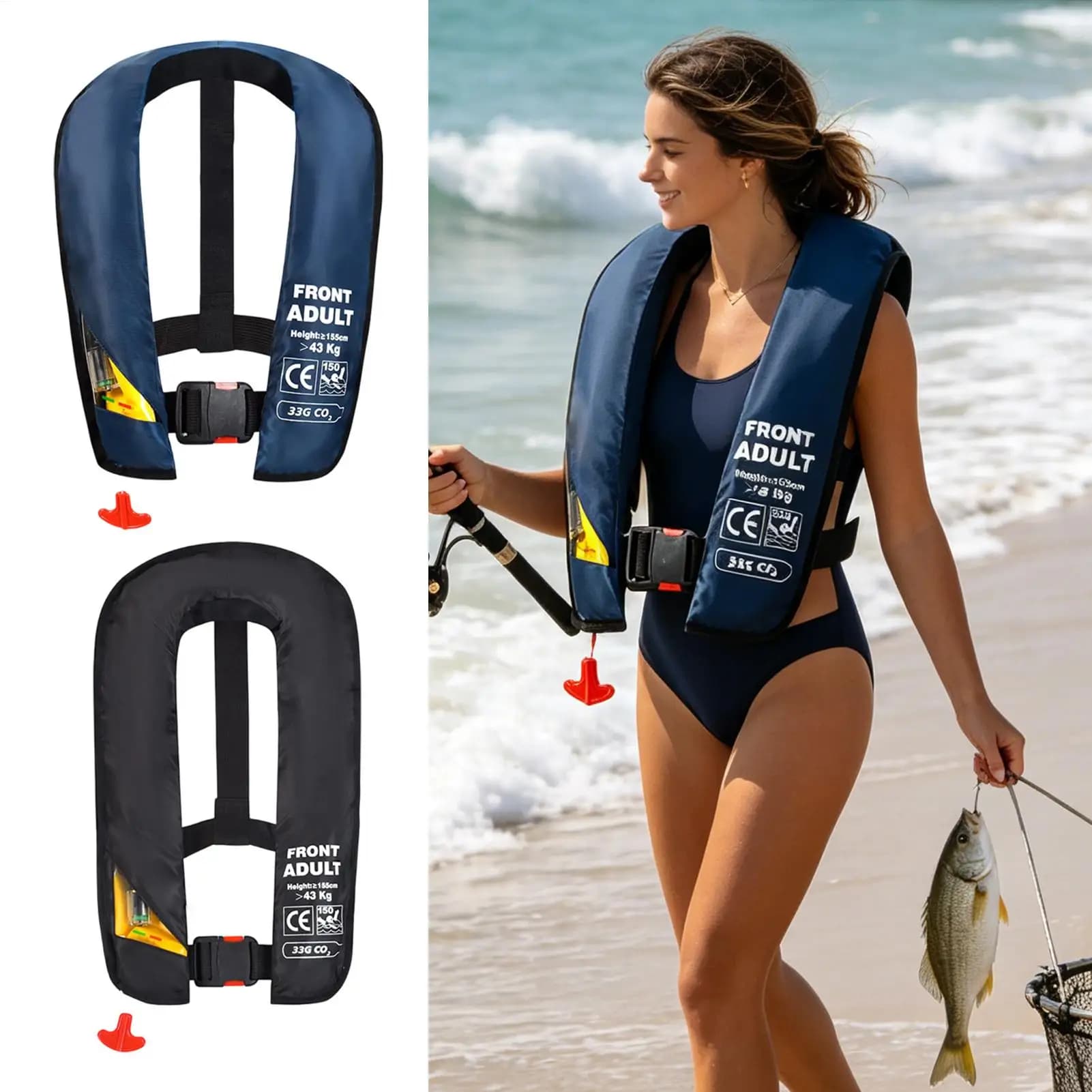 Inflatable Life Vest Self-Inflating Swim Jackets Compact Snorkeling Vest for Pool Fishing Swimming Kayak Women Men