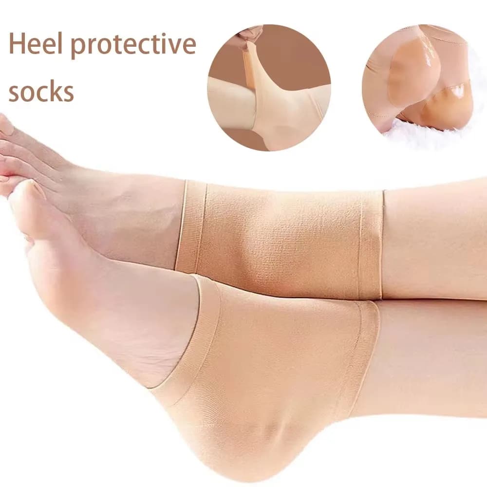 1pair High elastic Heel Protective Mesh Gel Silicone Heel Sock Foot Cover Moisturizing Anti-wear Anti-crack Half Feet Care Sock