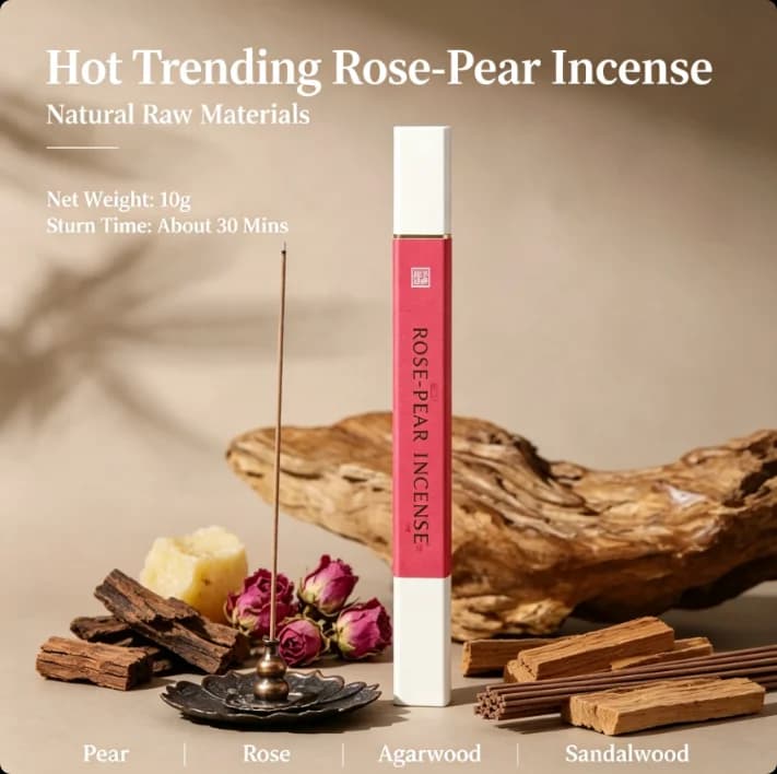 Hot Trending XMSJ Rose‑Pear Chamber Incense,10g,Natural Aroma,Burn About 30 Mins for Home Bedroom Meditation Stress Relief.