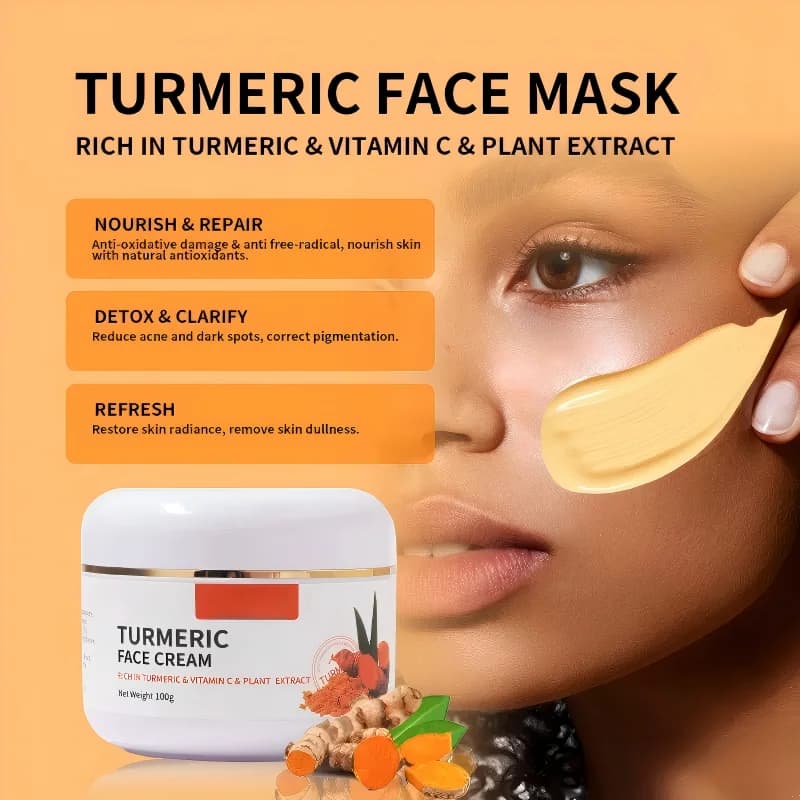 Maschera Viso alla Curcuma e Vitamina C 100g Nutriente Riparatrice Detossinante Illuminante Purificante Rinfrescante Idratante per la Cura della Pelle