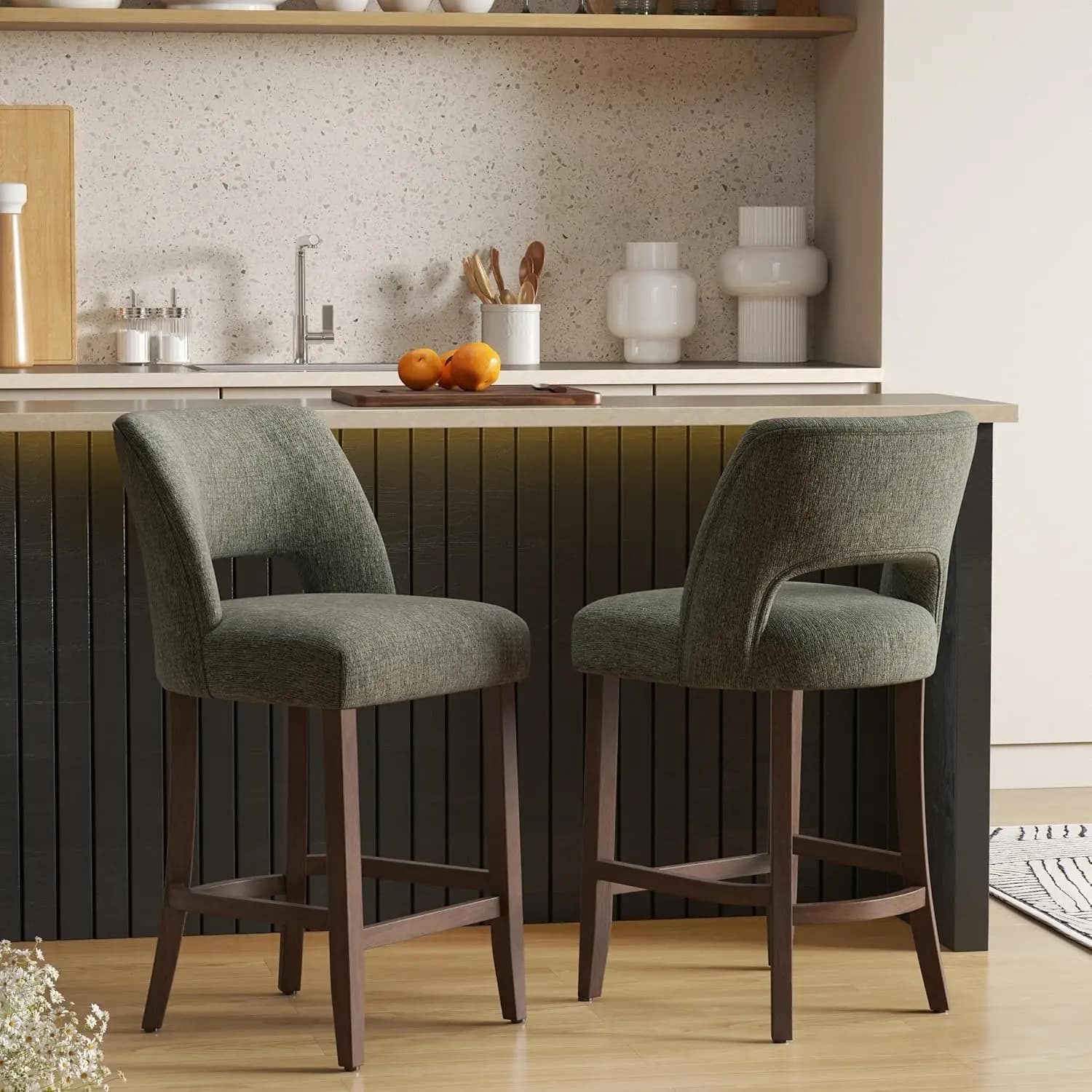 Set di 2 Sgabelli da Bar, Sgabelli Imbottiti Altezza Bancone, Sgabelli Moderni con Gambe in Legno per Isola Cucina, Personalizzabili