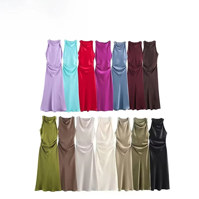 Fashionable Midi Dress ZR Summer New Arrival Women's High Waist A-Line Skirt Casual Style Polyester Fabric Sleeveless Dress