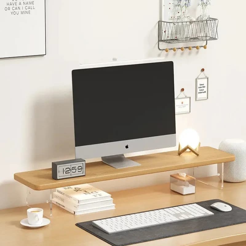 Solid Wood Monitor Riser， Desk Shelf with Storage， Ergonomic Computer Stand for Desktop， Laptop Elevator for Home Office