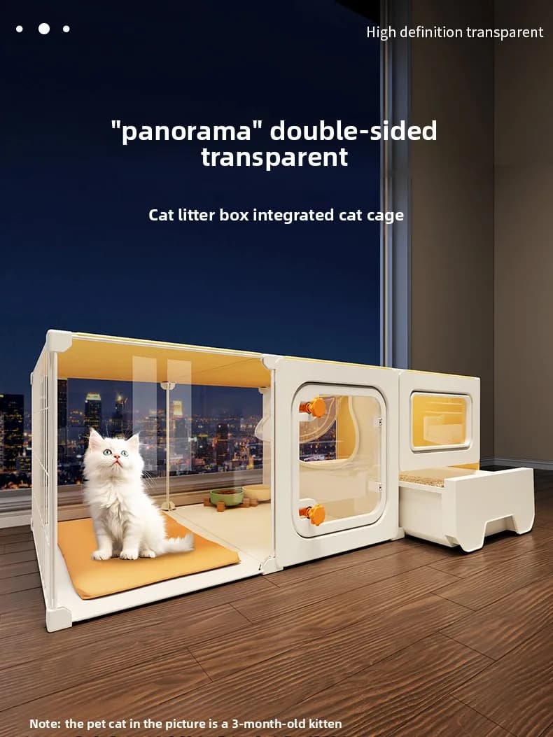 Cuccia per Gatti con Lettiera Integrata, Gabbia per Animali Domestici da Interno, Villa Trasparente Piccola con Una Stanza, Un Soggiorno e Un Bagno