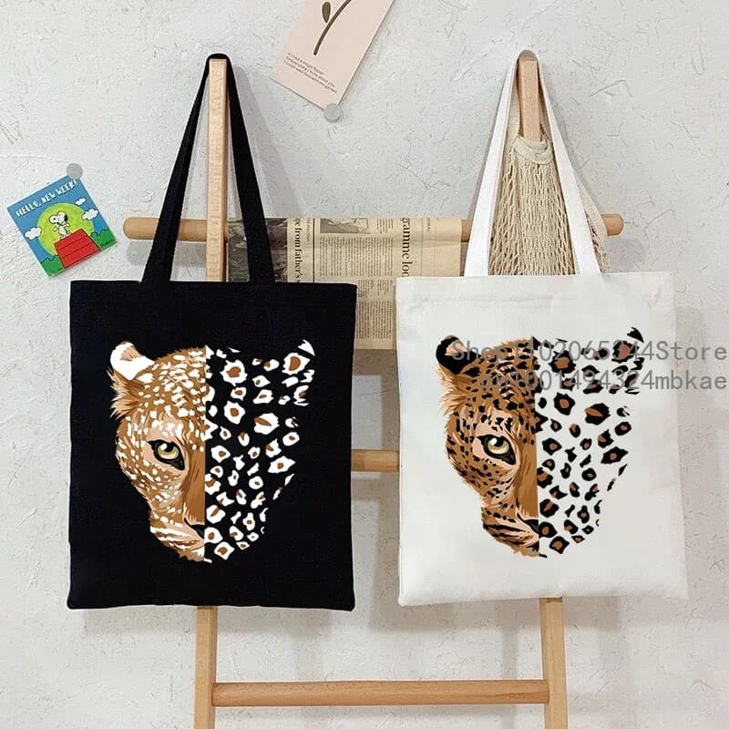 Borse tote con stampa tigre leopardata per donna Uomo Borse in tela con animali Borsa per la spesa Harajuku Wild Tiger Borse a tracolla riutilizzabili per adolescenti