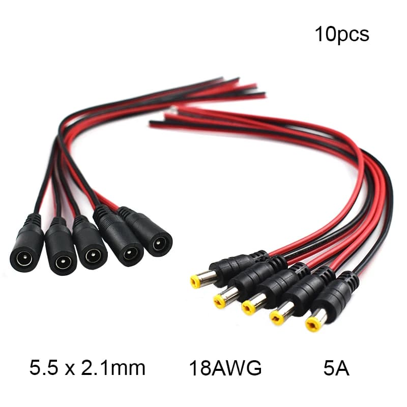 18 AWG 10 pz 5.5x2.1mm Maschio Femmina Spina 5A 12 V DC Cavo di Alimentazione Treccia Martinetti per TV LED Luce di Striscia connettore filo di estensione della coda