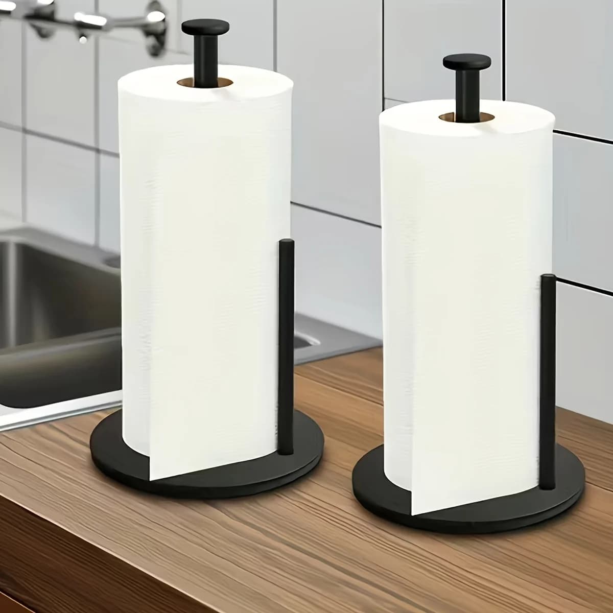 Heavy Duty Paper Towel Holder, Weighted Base Space-Saving Stand for Kitchen & Desk