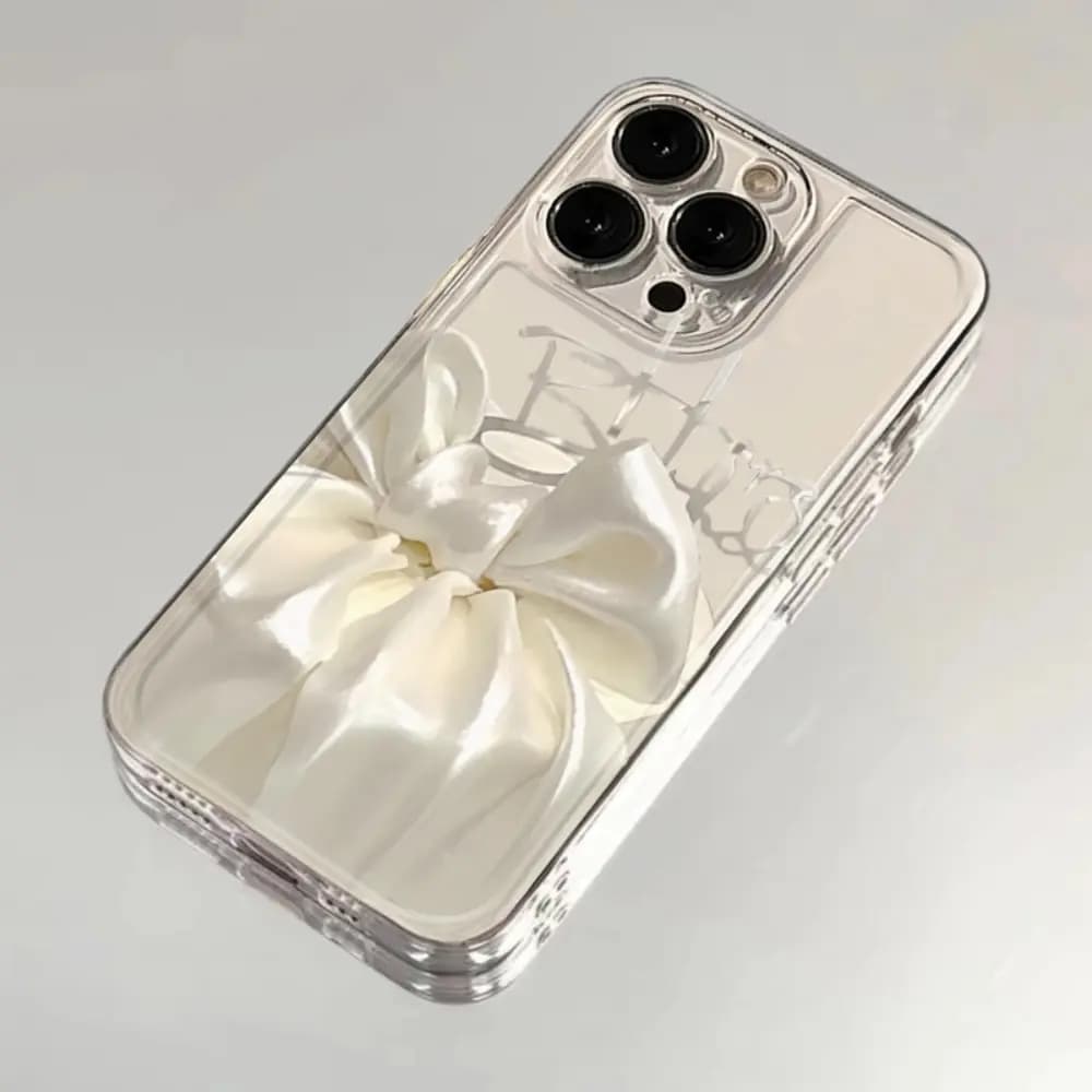 Custodia per telefono con fiocco a nastro per iPhone 17e 17 16e 16 15 14 13 12 11 Mini Air Pro Max X XR XSMax 7 Plus, cover posteriore morbida trasparente