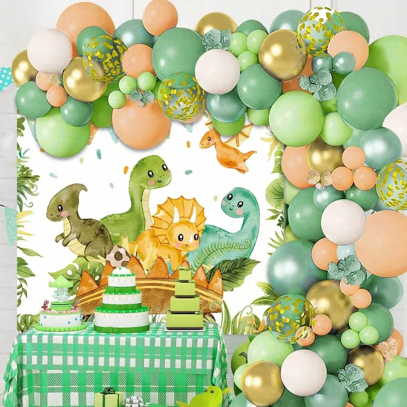Set of Dinosaur balloons Arco for Kids Birthday Party Dino Balloons foil Tinsel Tent Background Decoration with tassel