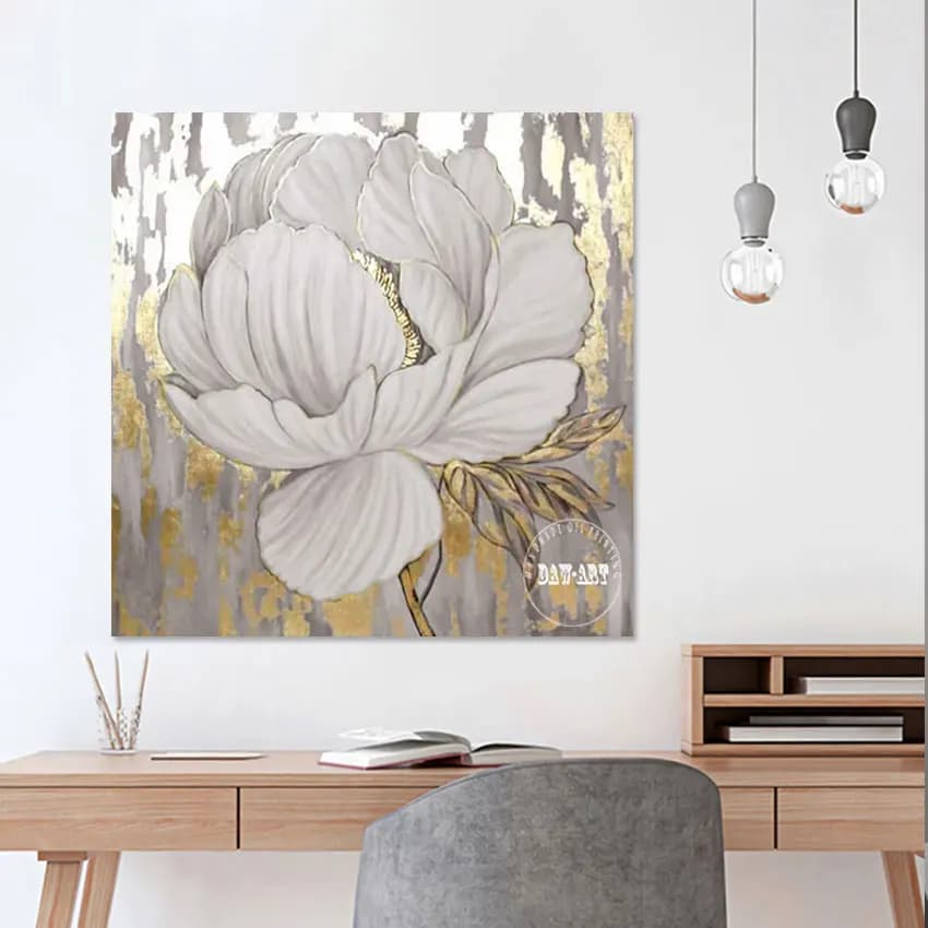 Design texture in gold foil Large modern wall oil paintings with abstract flowers, wholesale images, artwork on frameless canvas