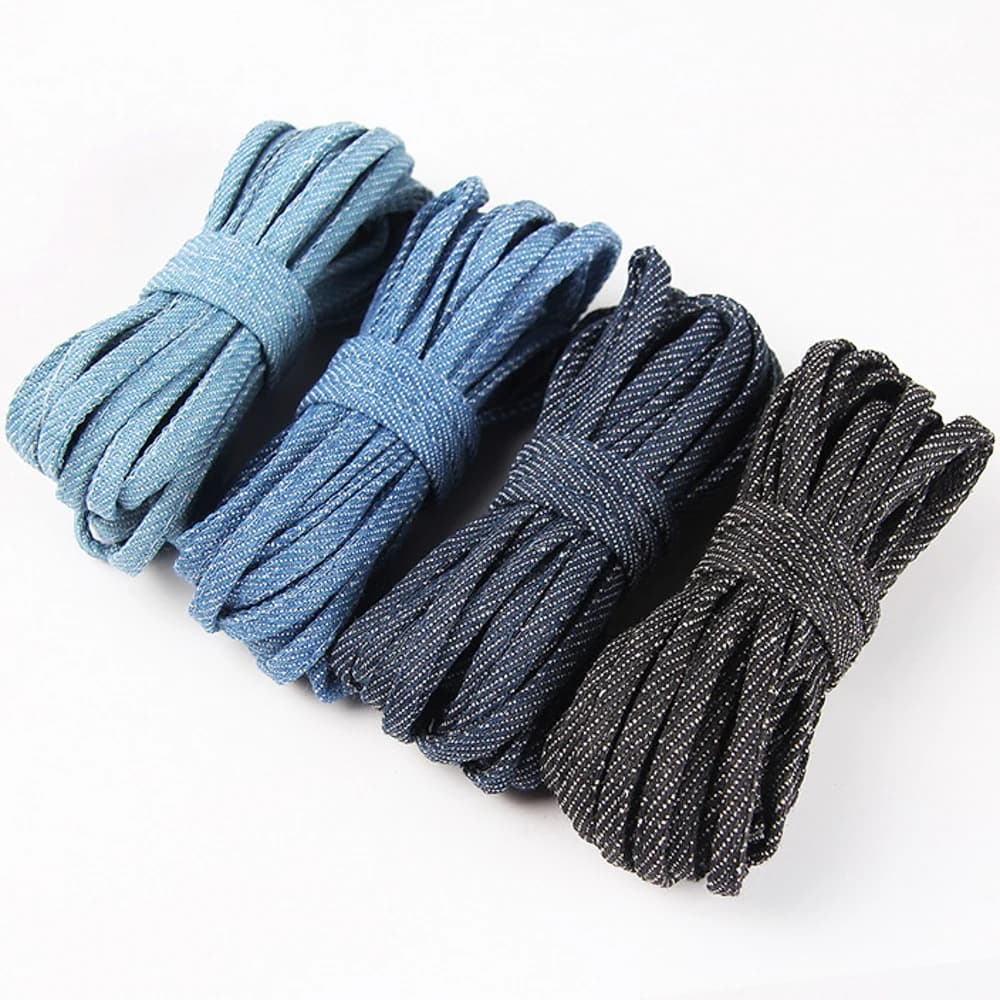 5M/Lotto Cordino Plate Blue Cotton Denim 5mm, Braided Tape for DIY, Sewing, Clothing, Bags, Accessories, Sweat Cord