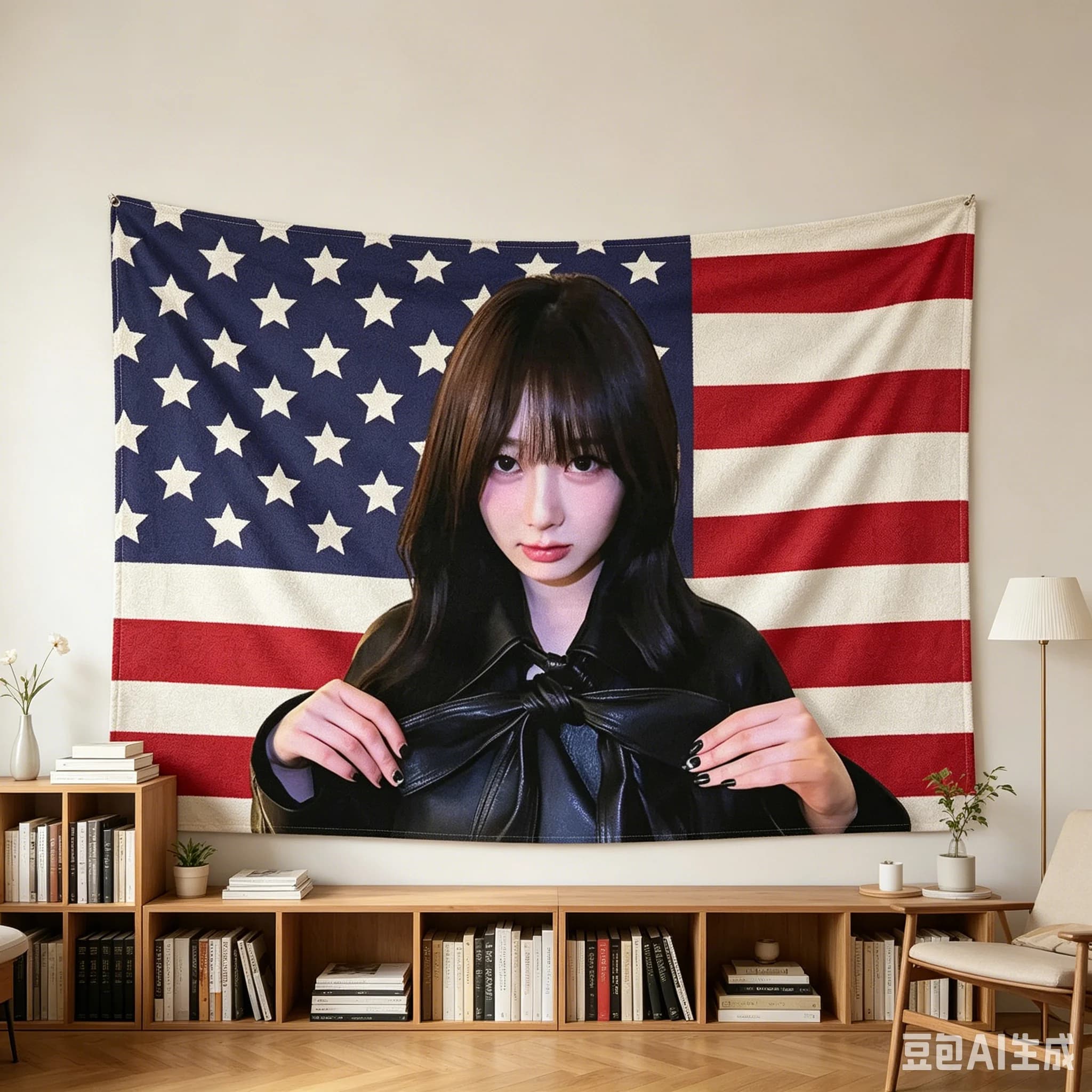 AESPA Giselle Flag Print Tapestry, Hippie Singer Style Wall Hanging for Dorm Bedroom Living Room Decor Background Cloth