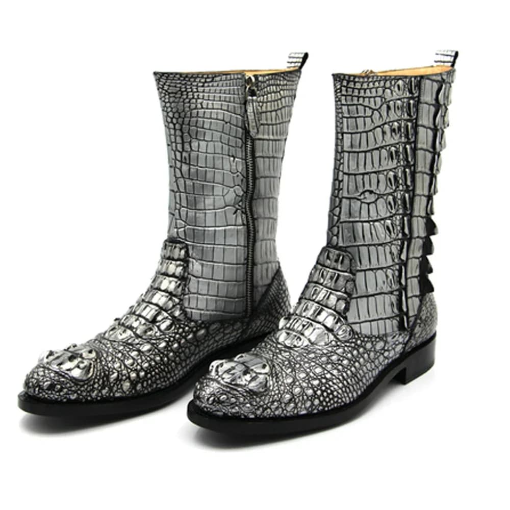 hulangzhishi coccodrillo Stivali da uomo Scarpe da uomo Stivali da coccodrillo maschili manuali puri stivali invernali da uomo