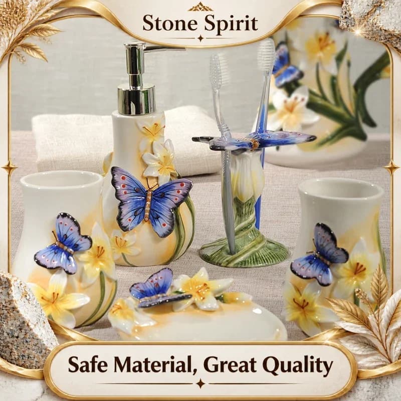 Five-piece Bathroom Accessories Set Toothbrush Holder Ceramics Toothpaste Dispenser Soap Dispenser Bathroom Cup Wedding Gifts