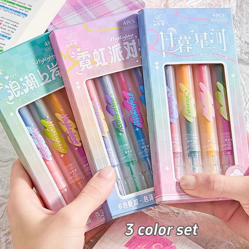 Set di 4 Evidenziatori Colorati a Doppia Punta Fluorescenti/Lucidi per Disegno e Pittura F7821