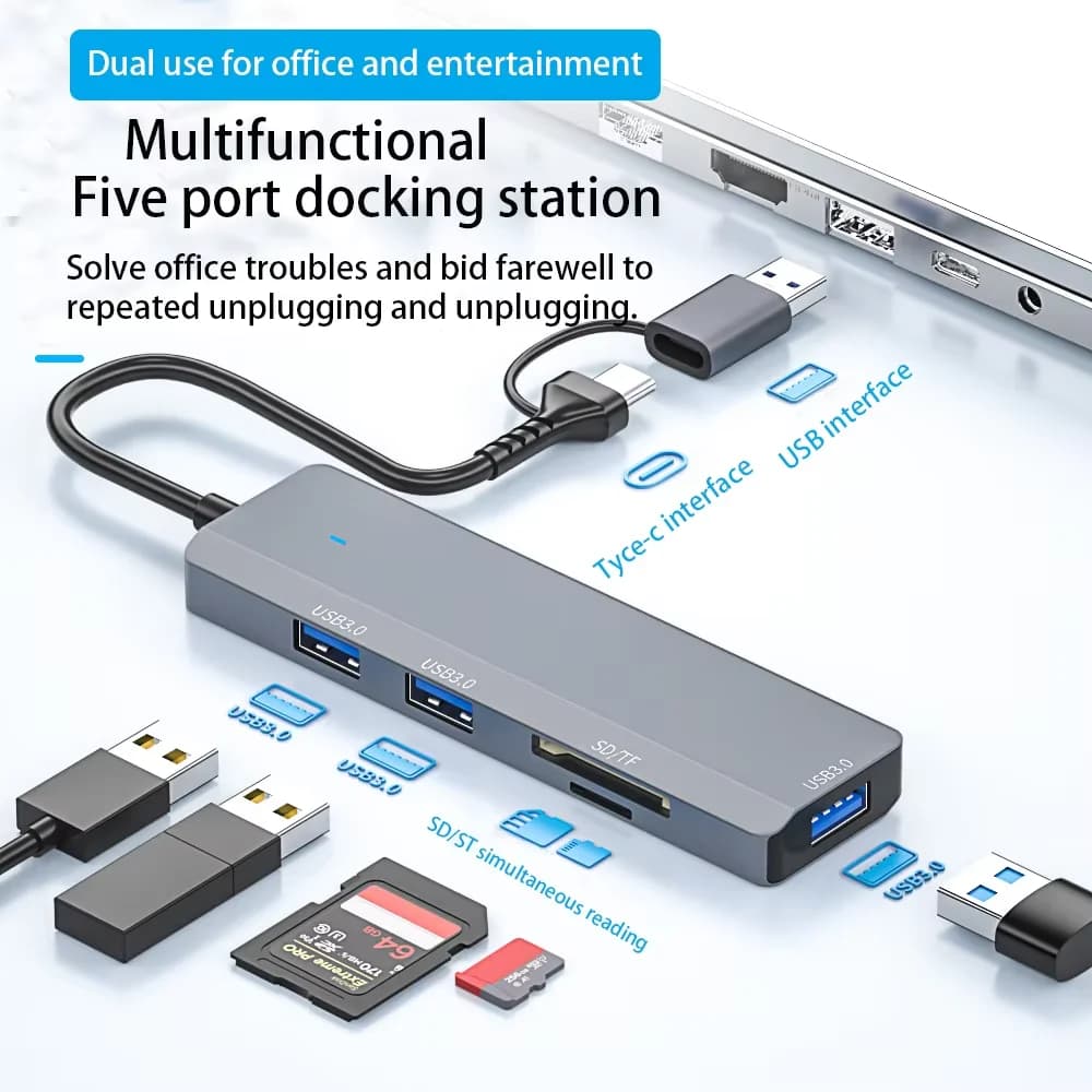 Expansion Dock Five In One Card Reader Multifunctional USB 3.0 Hub HUB Splitter SD Memory Card TF Card