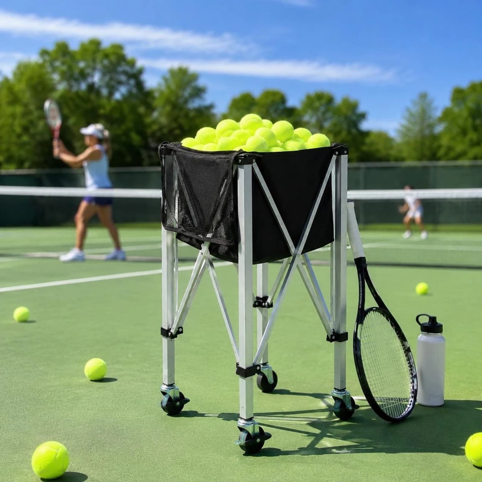 Tennis Ball Carrier Portable Foldable Tennis Carrier Foldable Ball Carrier Wheels Sports Storage Easy Assembly