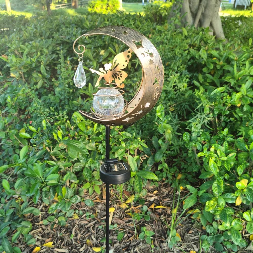 Lampada da decroazione solare Lampada da fata lunare Lampada da giardino per esterni Crackle Globo in vetro con luce da palo Angel Pathway Luce solare Grdound