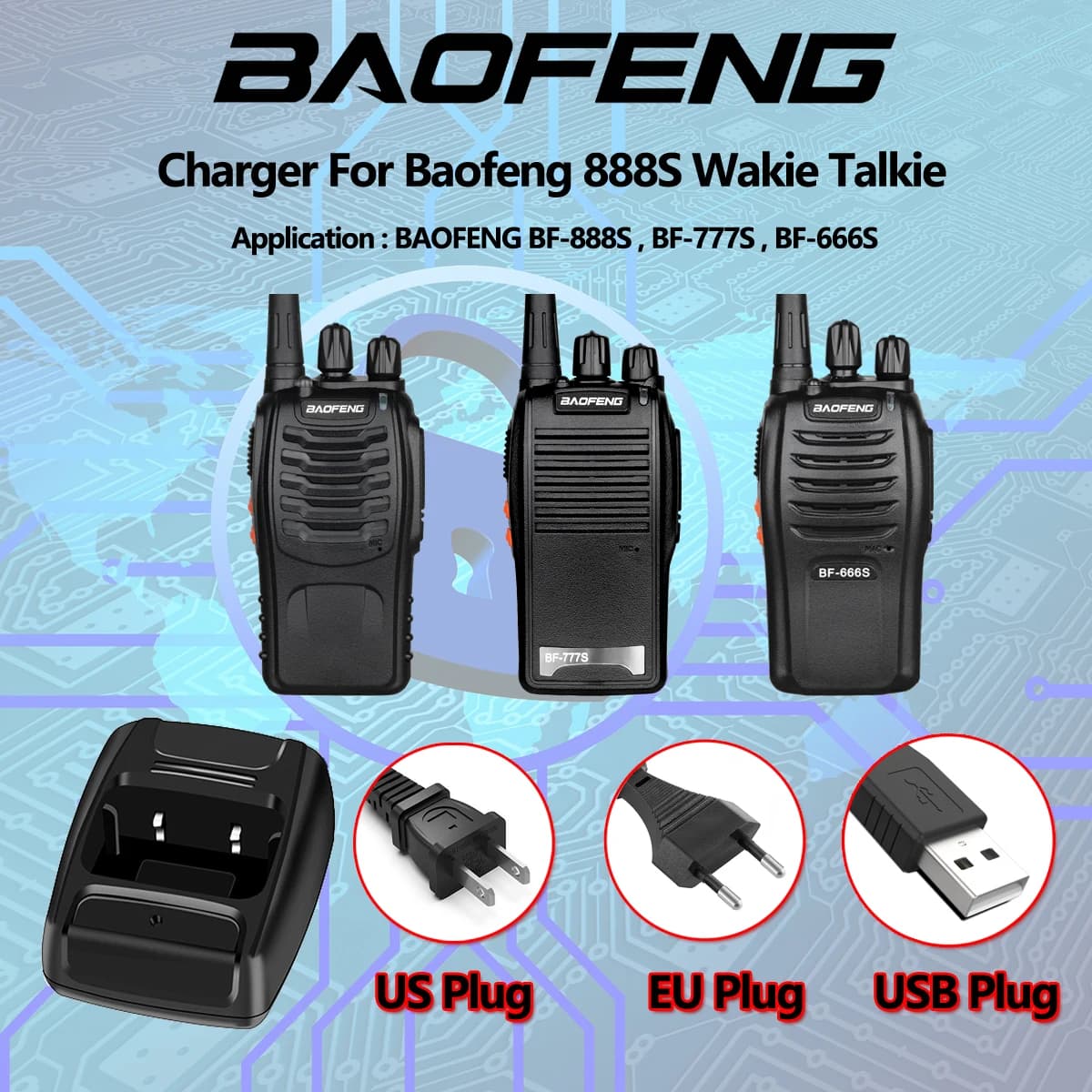 Baofeng Adattatore USB Caricatore Radio bidirezionale Walkie Talkie BF-888s Retevis H777 BF-666S Base Dock di ricarica Accessori 100-240 V