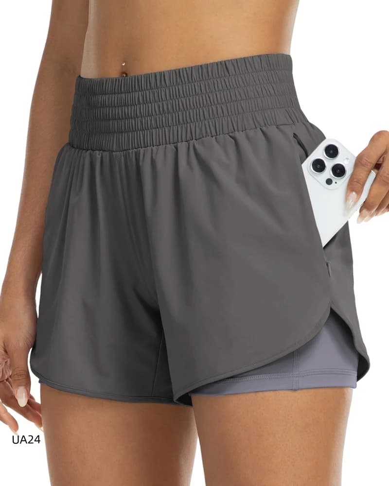 Running sports double-layer shorts women's gym cycling slimming sports high waisted yoga shorts
