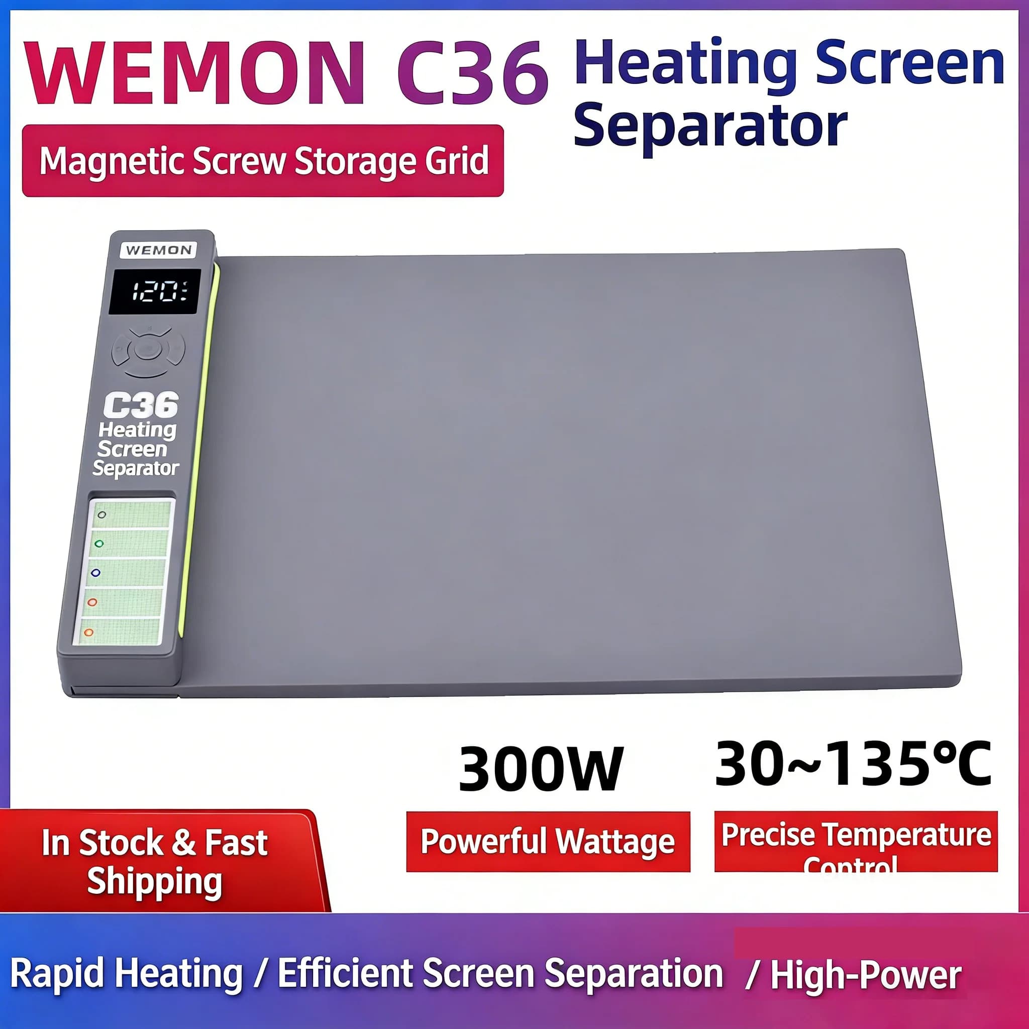 WEMON C36 Separatore schermo riscaldato digitale da 300 W per iPhone Android Include lampada antipolvere e organizer per viti