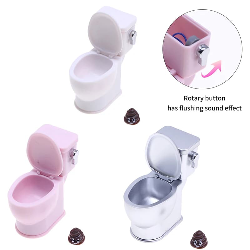 1Set 1:12 Casa delle bambole in miniatura Simulazione WC W/Poo Sciacquone Suono Bagno Modello Decor Giocattolo Casa di bambola Accessori
