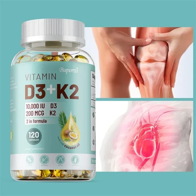 VITAMIN D3&K2 - Natural calcium ingredient, bones, teeth, joints and skin, immune support supplement - 120 capsules