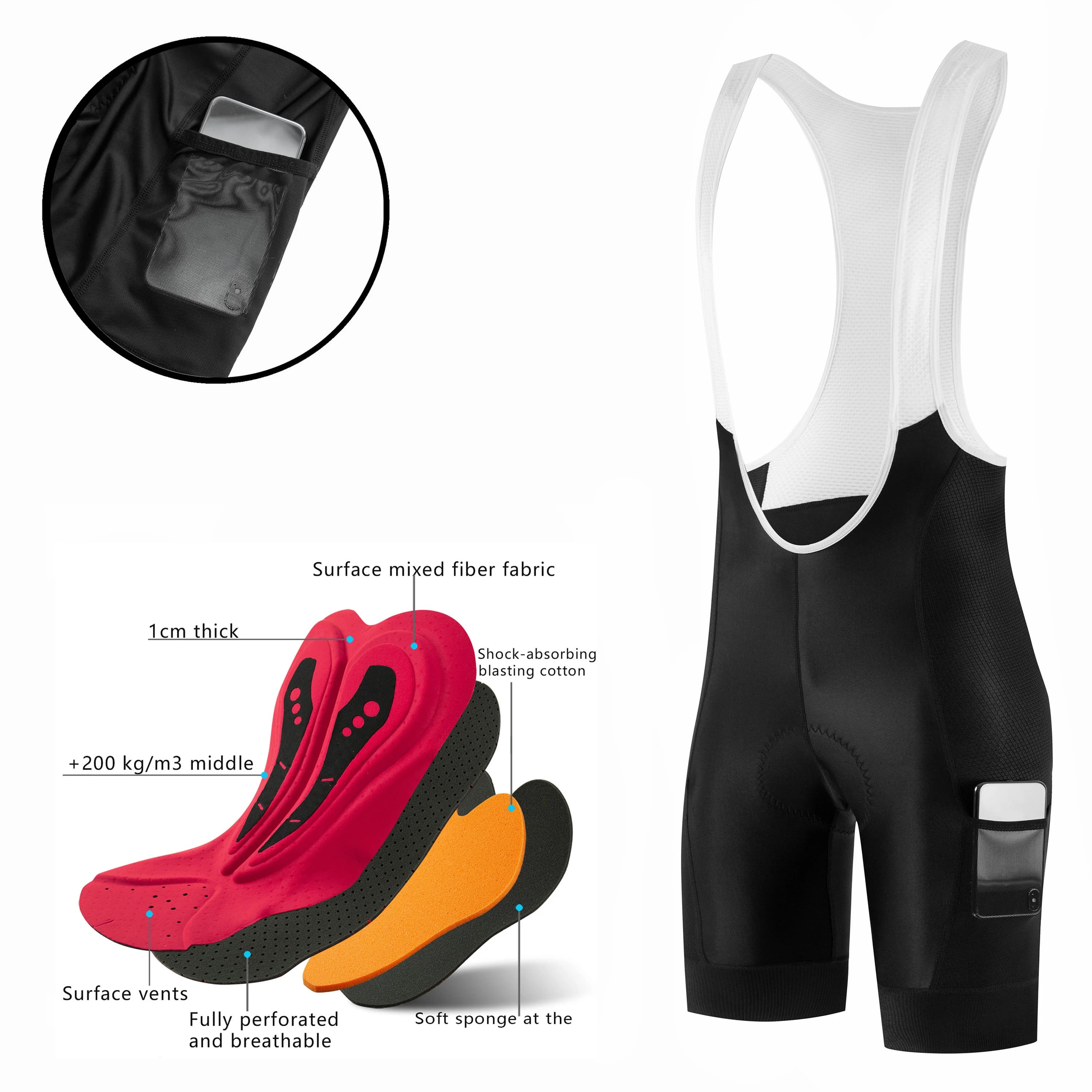 Fualrny Cycling Shorts with Men's Bretelles in Lycra, Salopette MTB with Camoscio Upholstery, Male Cycling Clothing