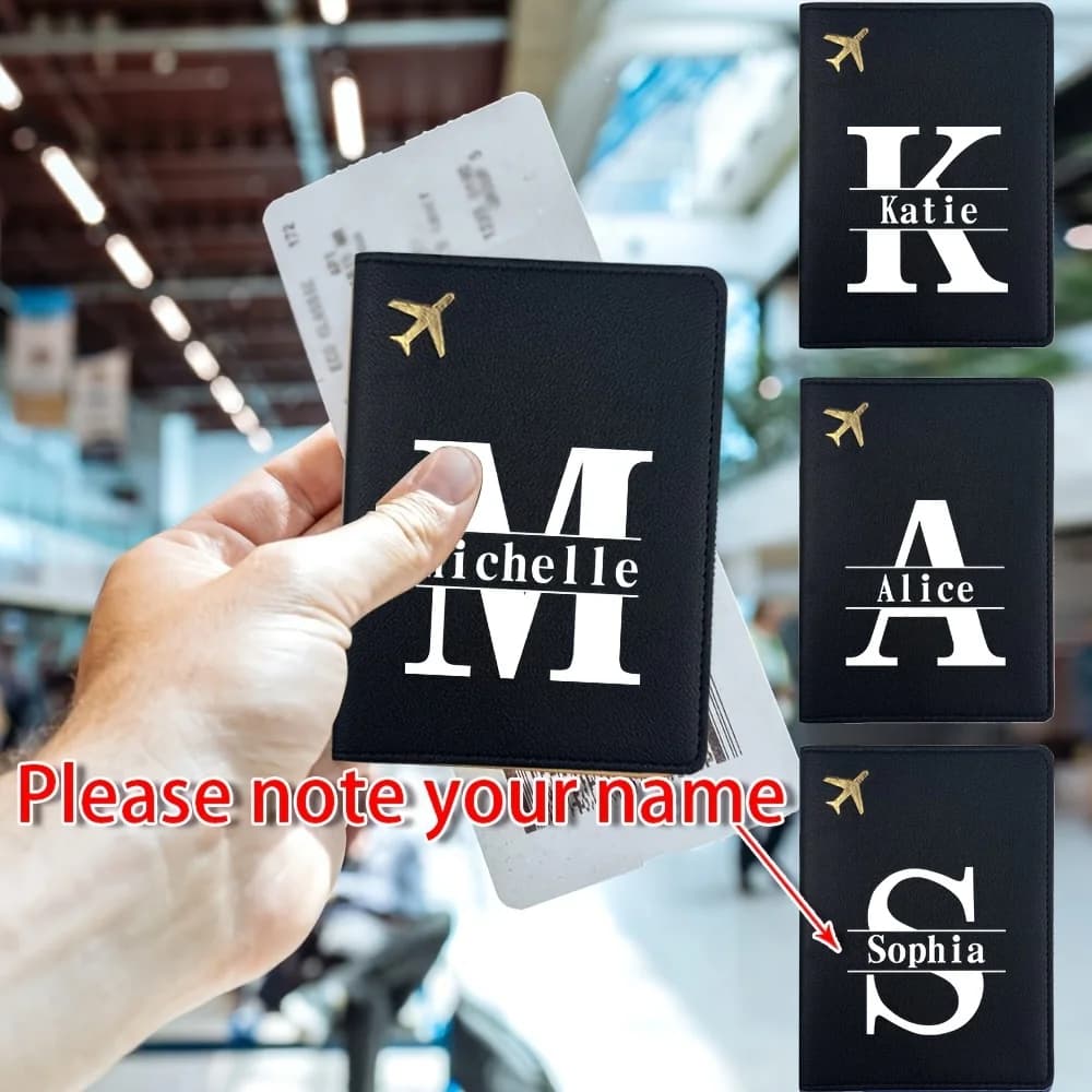 Copertina Personalizzata per Passaporto con Lettere Nere, Porta Passaporto da Viaggio Personalizzabile con Nome