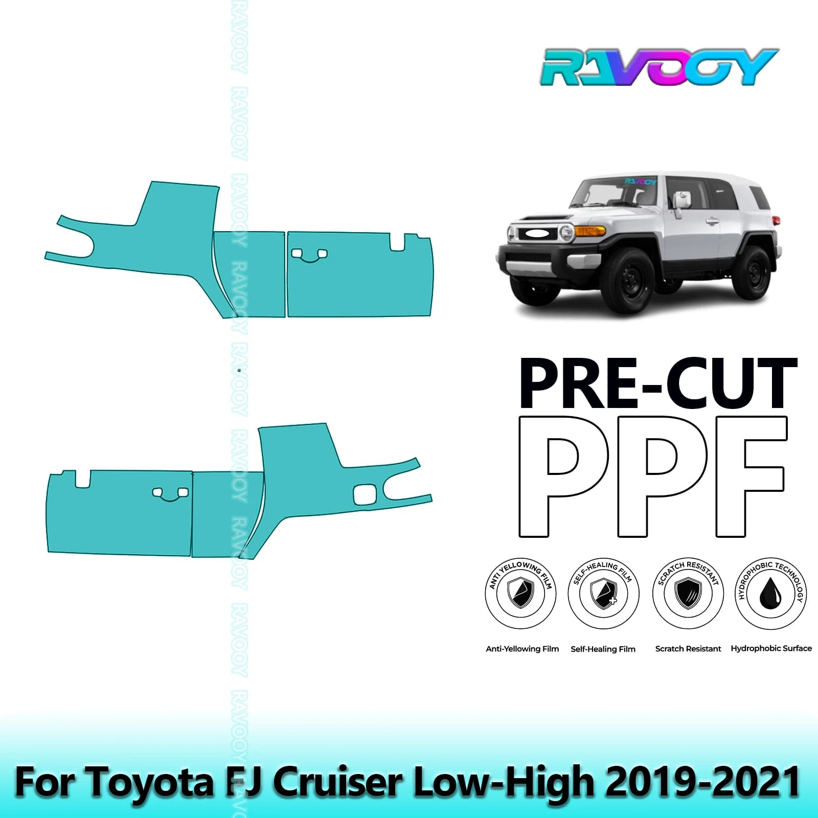 For Toyota FJ Cruiser Low-High 2019-2021 8.5mil Transparent Pre-Cut PPF Door and Pillar A/B Kit TPU Paint Protection Film Set