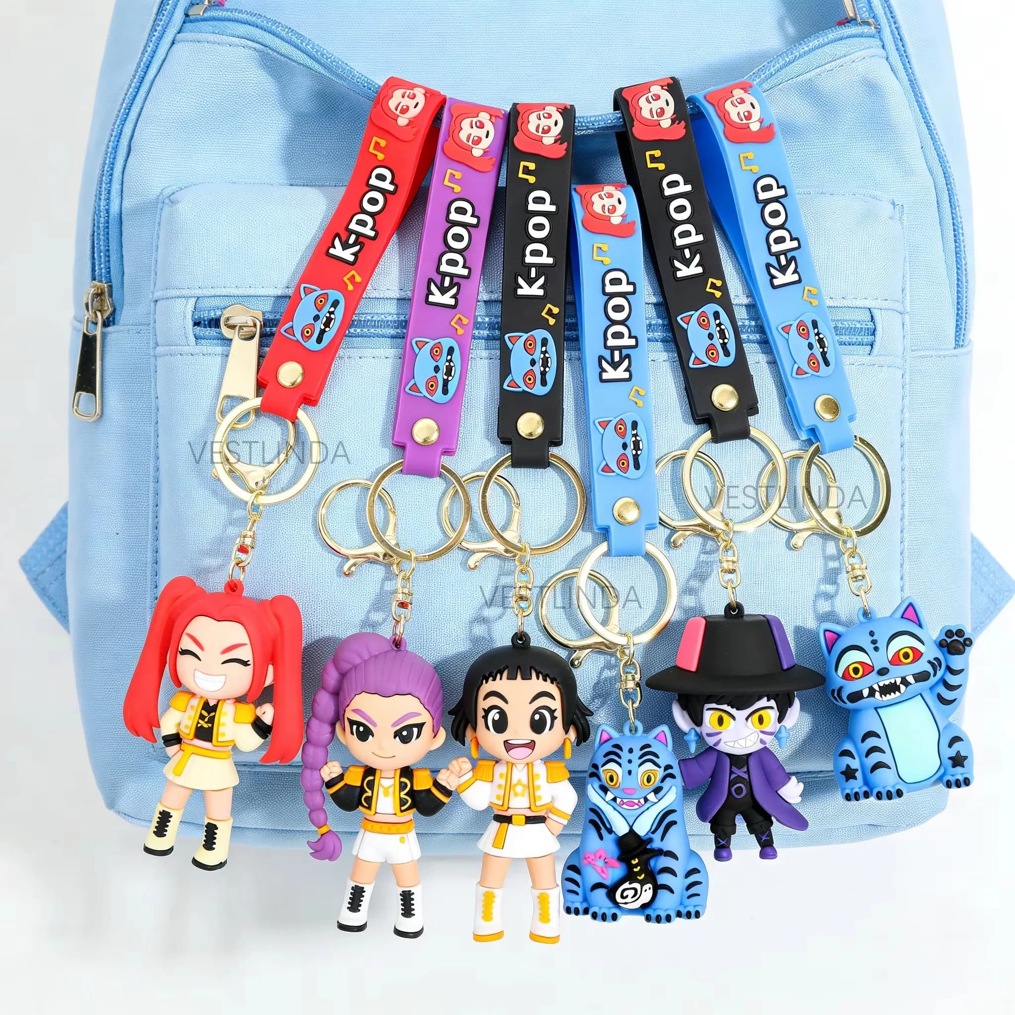 Hot 3D Printed Anime Movie KPOP Demon Hunters Girls Derpy Keychains Doll Cute Tiger Action Model Toy Collection Gifts