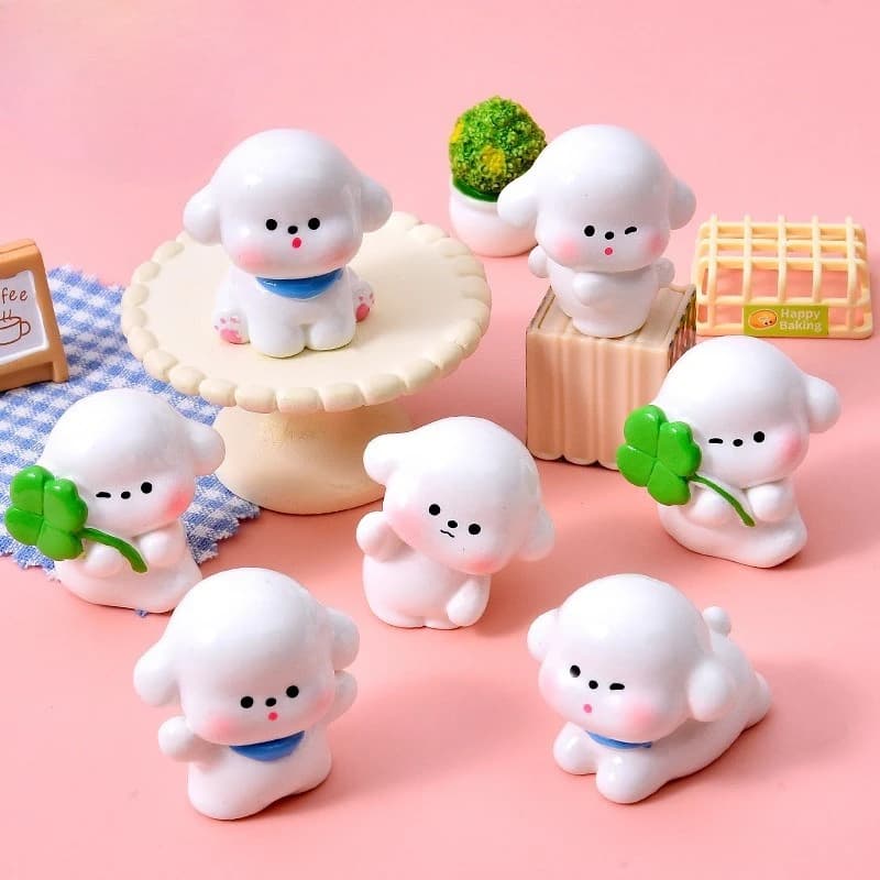 6 Styles Cute Dog Resin Charms Clover Pouncing Turning Bowing Jumping Dollhouse Desktop Blind Bag Decor