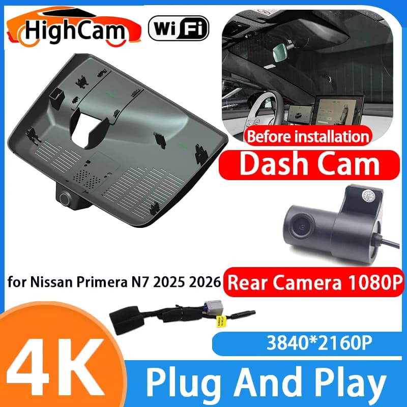 HighCam for Nissan Primera N7 2025 2026 4K Wifi Car 2160P IMX335 256GB DVR Video Dash Cam Front Rear Camera Plug and Play
