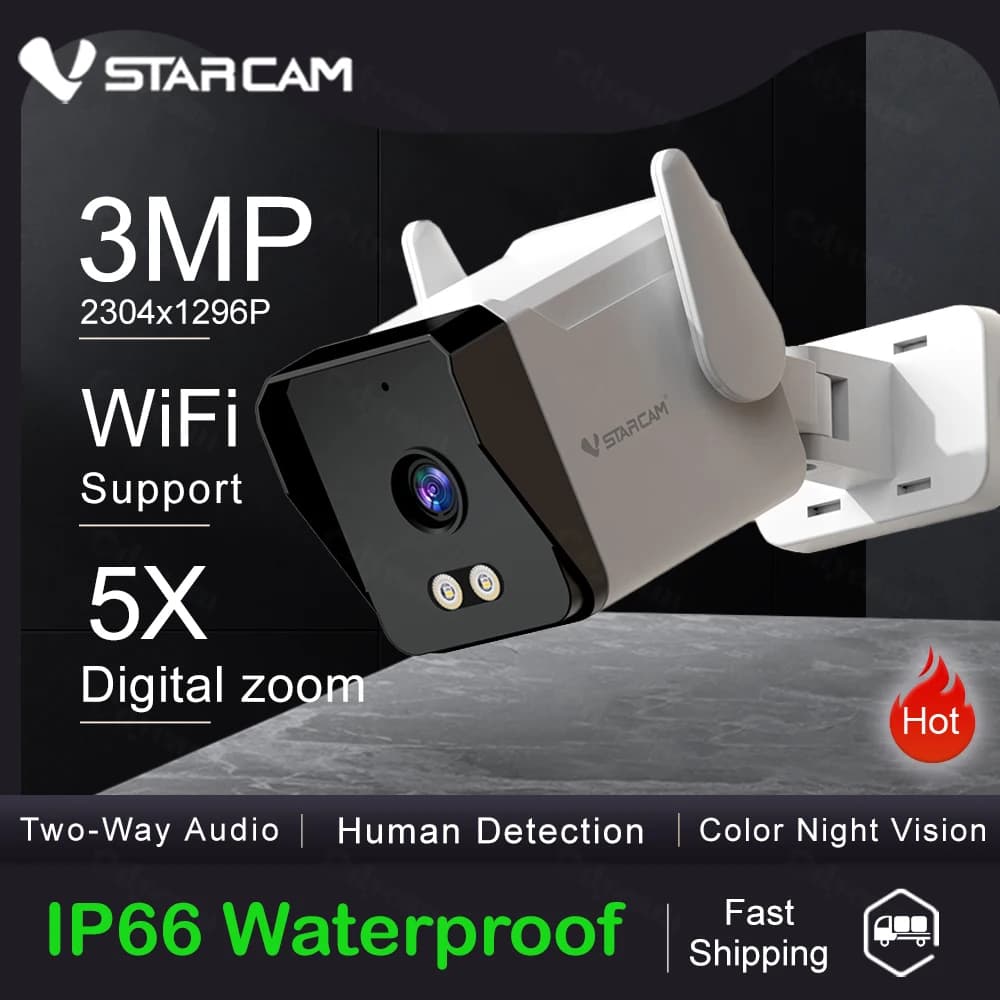 Vstarcam 3MP Telecamera IP Audio Esterna 5x Zoom Digitale Impermeabile Proiettile CCTV Home Cam 1296P Telecamera di Sicurezza per Visione Notturna a Colori