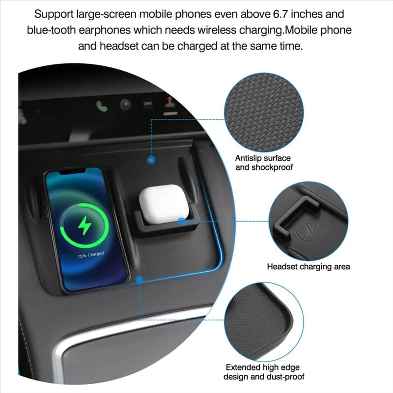 AEA7-For Tesla Model Y Model 3 2021 2022 Center Console Wireless Charger Mat - Wireless Charging Mat Anti-Slip Pad Easy Install