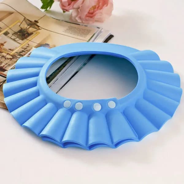 Waterproof and Adjustable Children's Bath Hat EVA, Elastic, Blue, for Washing Hair, Protects from Shampoo and Water, 40cm Head Circumference