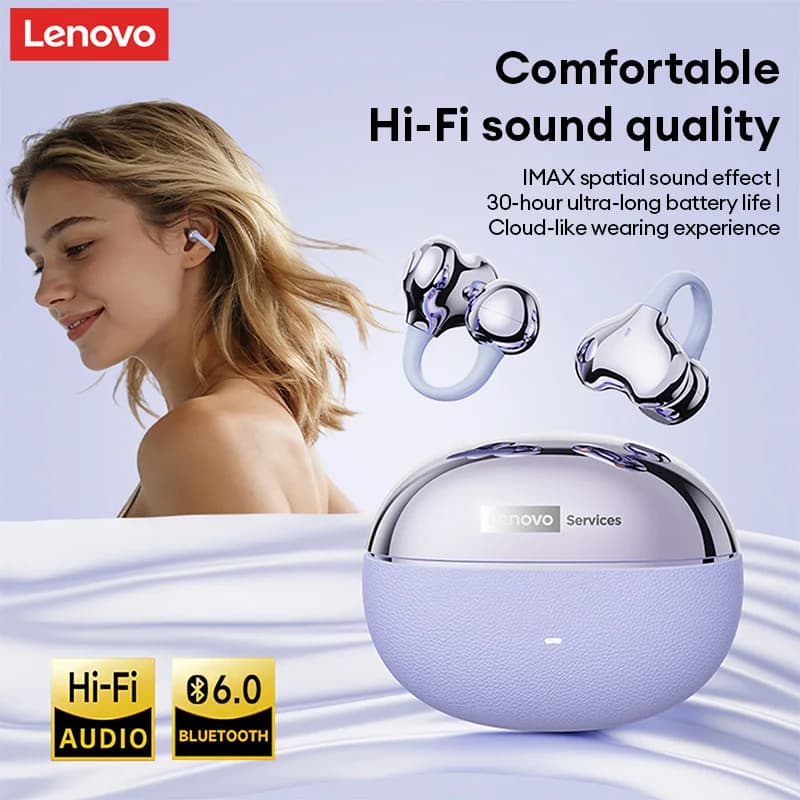 Choice Lenovo RS123 Wireless earphones with ear clips Gaming heads with noise reduction ENC Bluetooth 6.0 HD Sports accessories