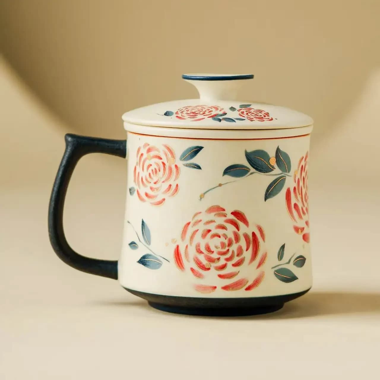 Bronzing Rose Ceramic Cup Household Teacup Drinking Water Mug Office Covered TeaCup Tea Separation Cup Tea Maker Tool Decoration