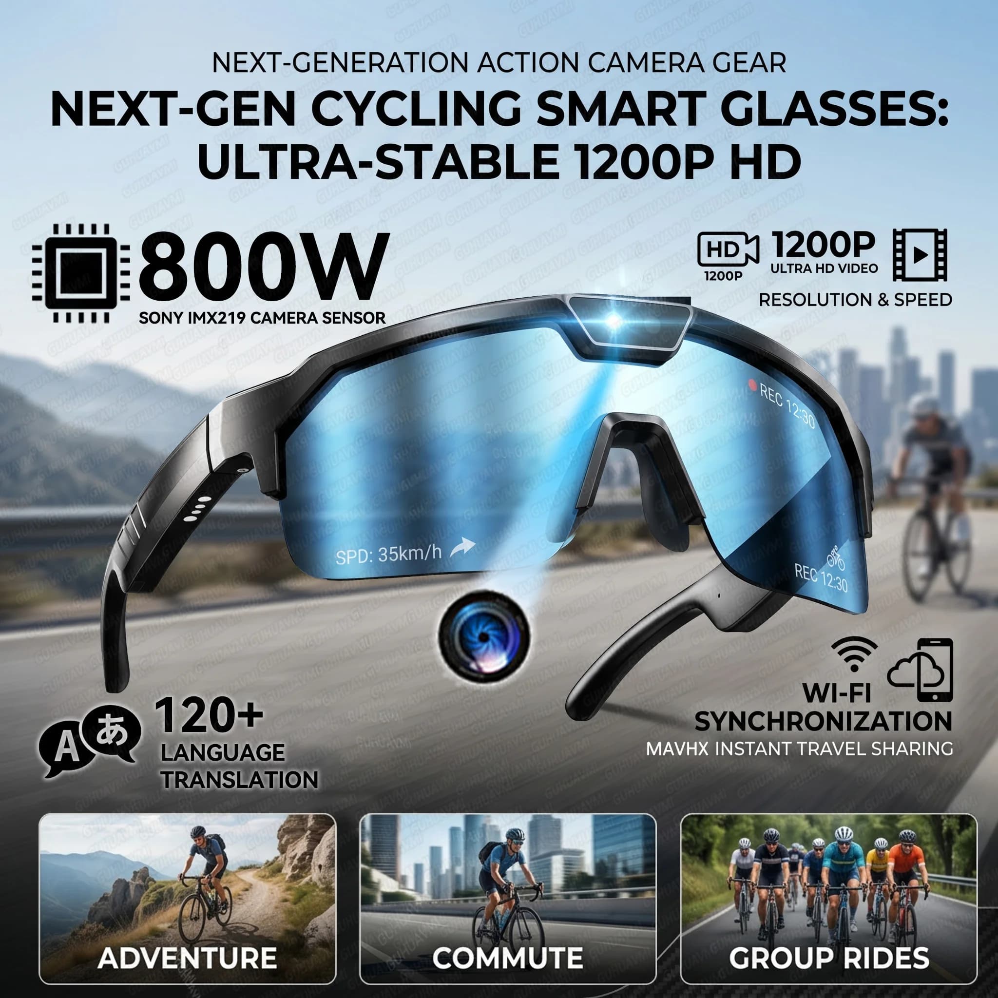 Occhiali Intelligenti con Fotocamera 4K HD Anti-Shake e Altoparlanti Stereo 3D, Occhiali da Sole Sportivi Polarizzati UV400, Bluetooth AI per Video POV all'Aperto