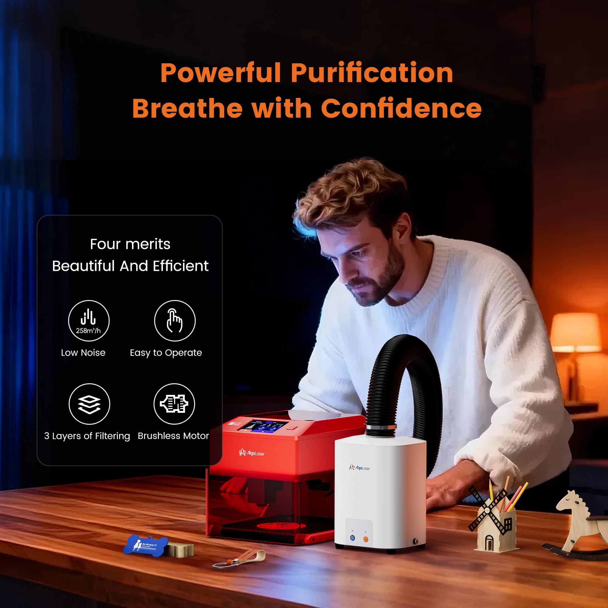 AlgoLaser Laser PIXI Desktop Smoke Purifier Cleaner Smoke HEPA Filter Efficient Purifying Air Compatible Work With PIXI Laser