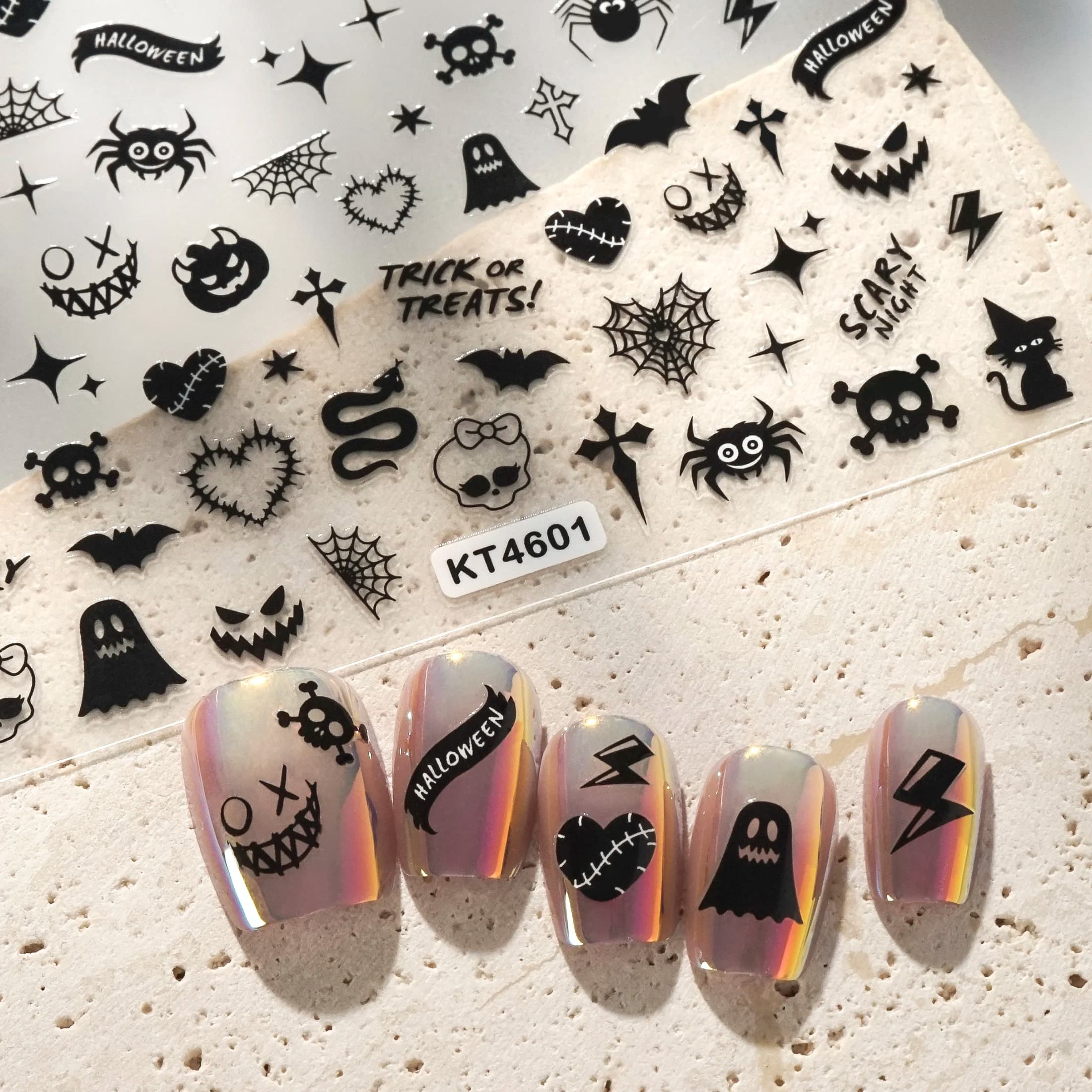 3D Halloween Nail Art Stickers Skull Pumpkin Bat Spider Web Design Nail Decals Punk Goth Style Stickers For Manicure DIY