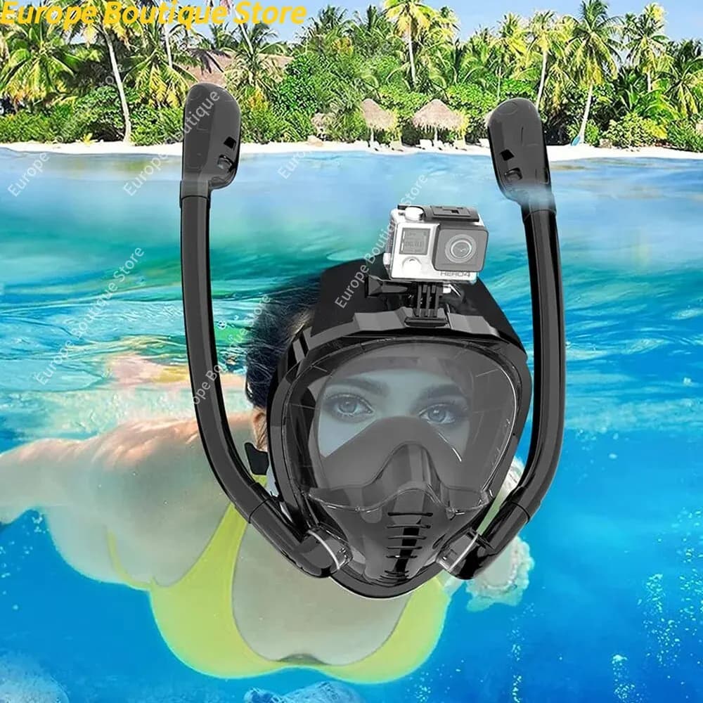 180 ° Full Face Snorkeling Snorkeling Mask for scuba diving with panoramic view of Dry Top silicone with 2 snorkeling Anti-Lea