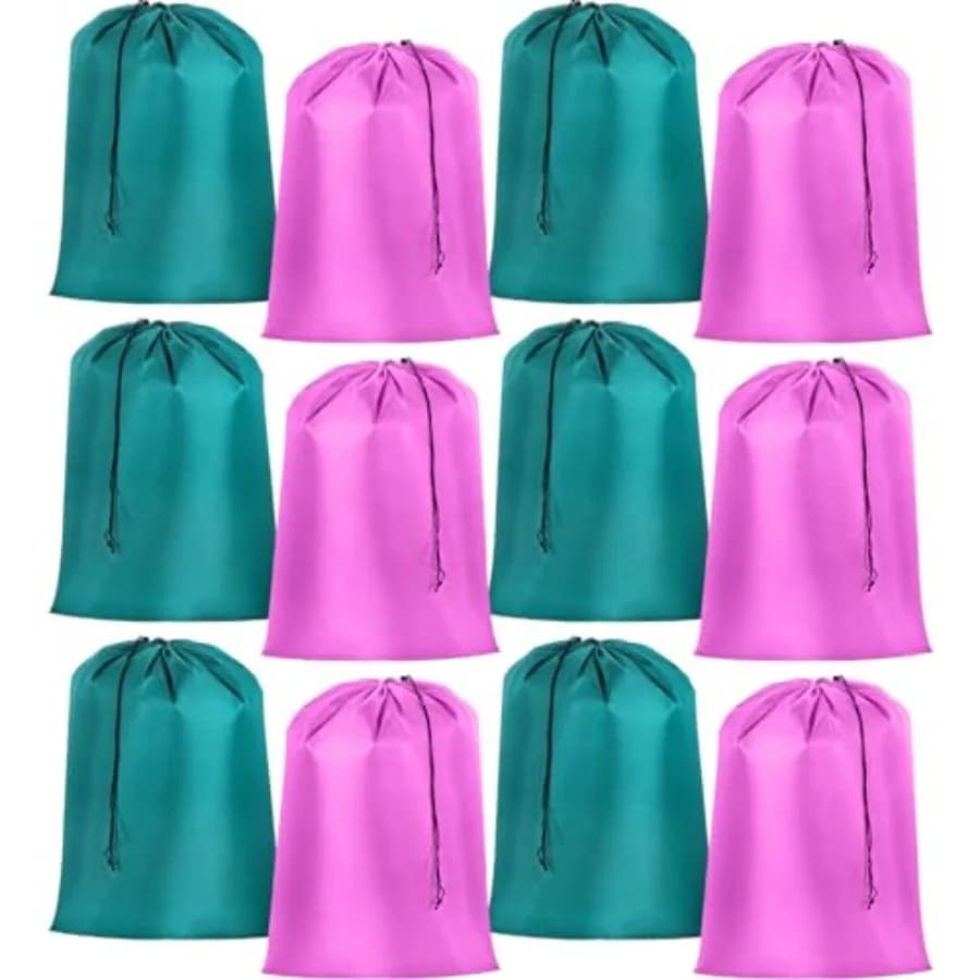 Confezione da 12 sacchi per biancheria extra large da 28 x 45 pollici, sacchi per biancheria da viaggio lavabili con chiusura a coulisse, organizer per vestiti sporchi di grandi dimensioni