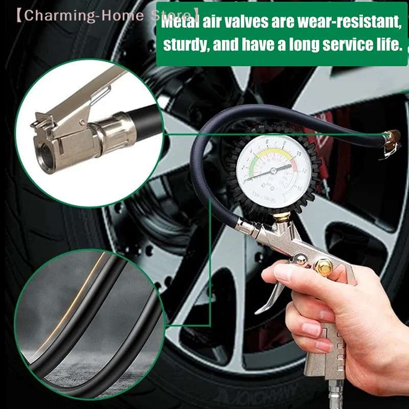 【M】Manometro Multifunzione 220PSI per Auto e Moto, Tester di Pressione Pneumatici, Compressore d'Aria con Indicatore, Strumento di Gonfiaggio
