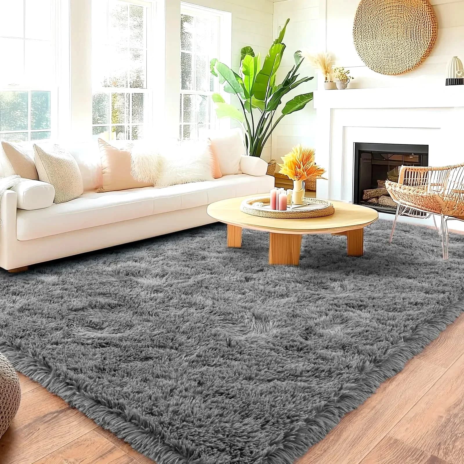 VIKAMA Minimalist Shaggy Living Room Rug, Soft and Fluffy Area Rug, Bedroom Dormitory Children's Room Carpet, Home Decor