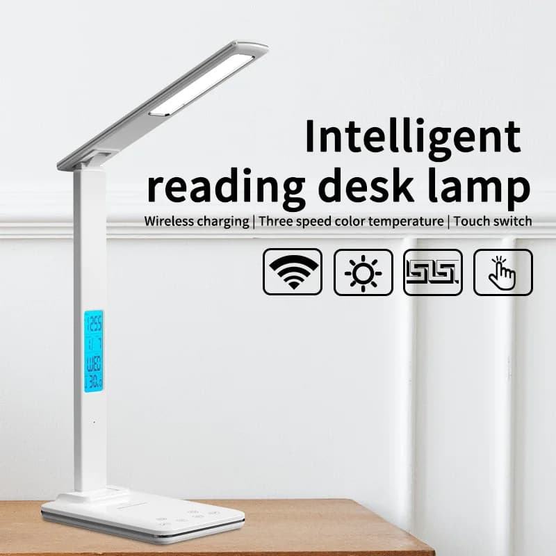 Lampada da scrivania per la protezione degli occhi specifica per gli studenti, lampada a LED multifunzionale, lampada da tavolo, lampada da lettura con ricarica wireless intelligente