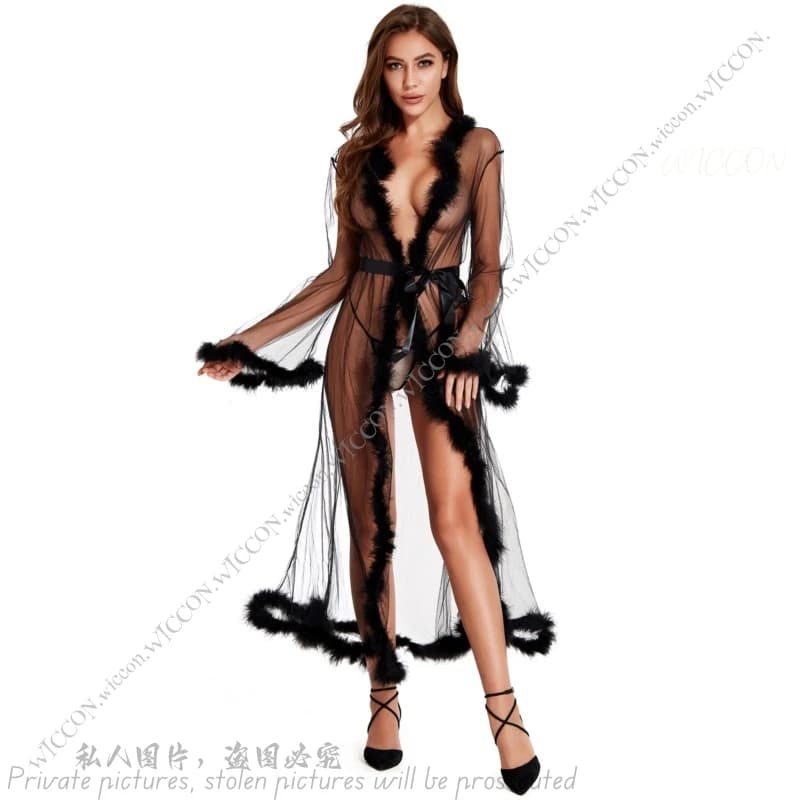 Fluffy Sexy Pajama Robe Cosplay Daily Outfit Night Gauze Garment Dating Outfit Halloween Costume Woman Christmas Masquerade
