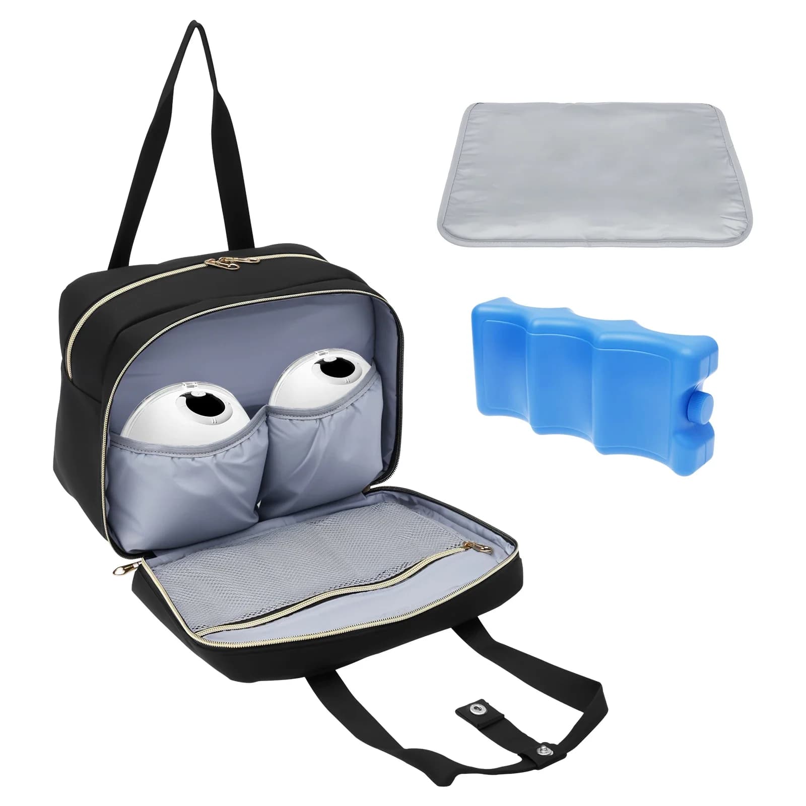 Borsa portaoggetti per tiralatte con impacco di ghiaccio e tappetino impermeabile Borsa da viaggio portatile per dispositivo di raffreddamento del latte materno Indossabile a mani libere isolata