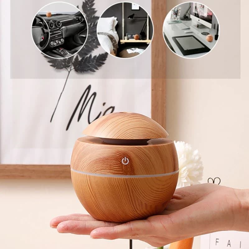 Mini Imitation Wood Sonic Humidifier USB Aromatherapy Essential Oil Diffuser Home Air Humidifier Desktop Woodgrain Humidifier