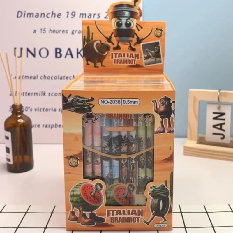144 Pezzi Penne Gel Cartoon Italian Brainrot, Strumenti di Scrittura per Studenti, Penna a Pressione da 0,5mm, Articoli per Ufficio, Cancelleria, Regali